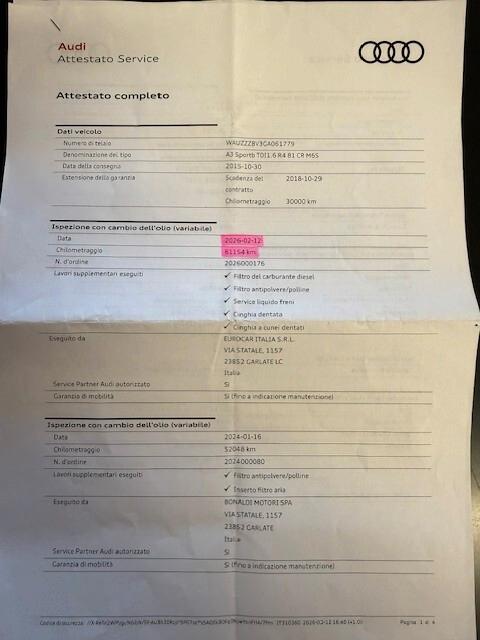 AUDI A3 SPORTBACK 1.6 TDI 110CV – SOLO 62.000 KM | PARI AL NUOVO | FULL STORIA AUDI