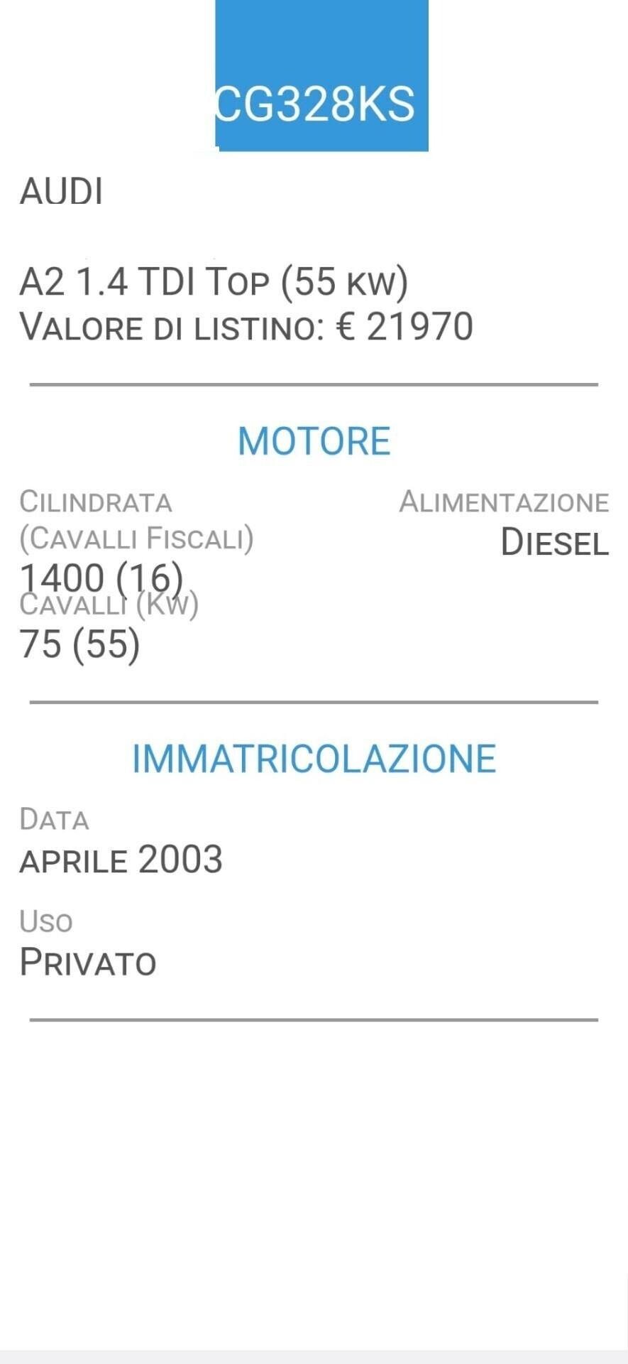 AUDI A2 1,4 TDI-UNICO PROPRIETARIO-FOTO 3 REVISION