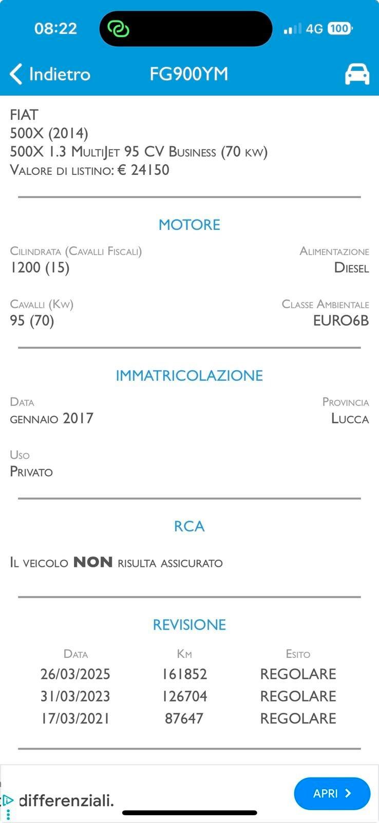 Fiat 500X 1.3 MultiJet 12 MESI DI GARANZIA COMPLETA !!!! PER NEOPATENTATI!!!