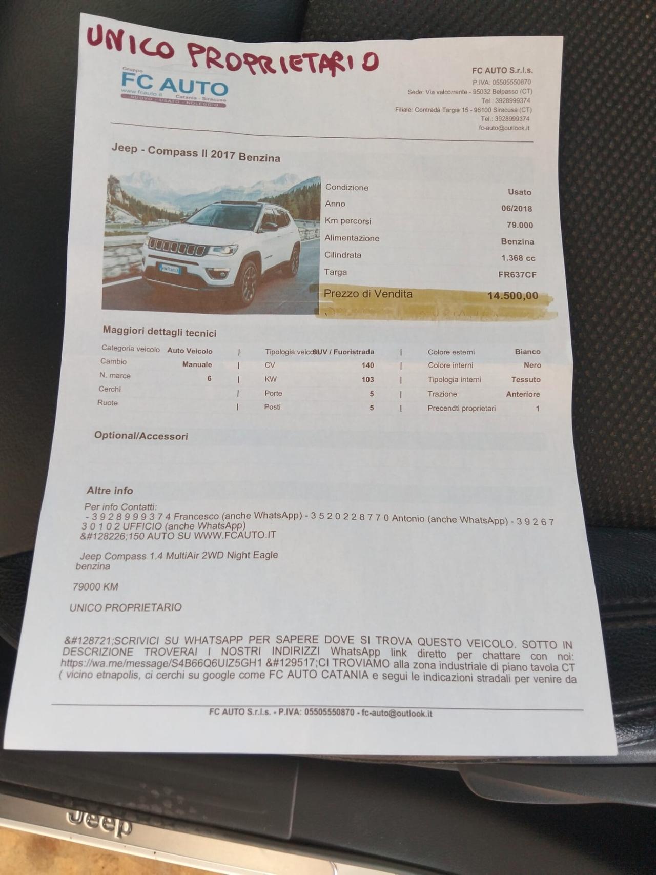 Jeep Compass 1.4 MultiAir - FULL - PARI A NUOVO - UNI PROP