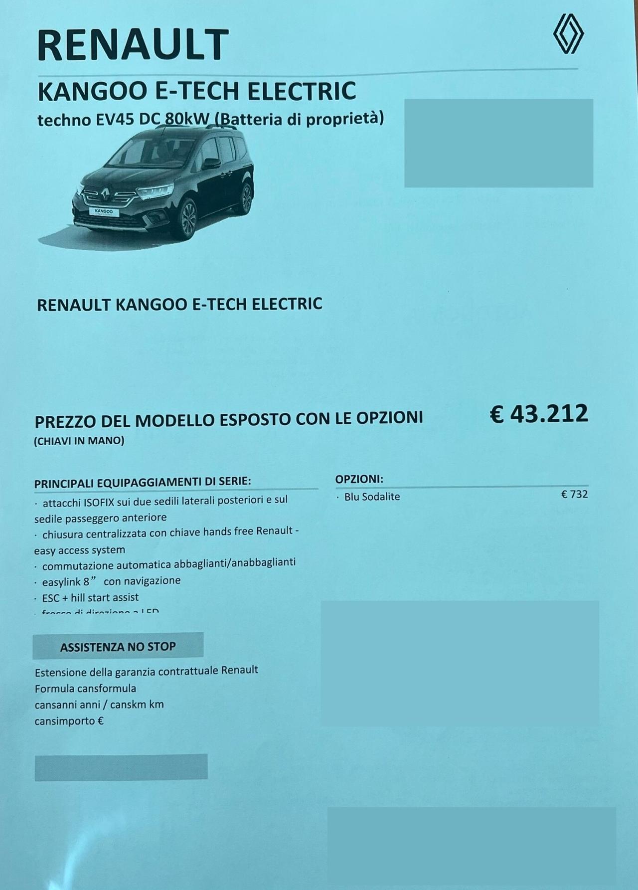 Renault Kangoo EV45 DC 80 kW Equilibre possibilità noleggio no scoring