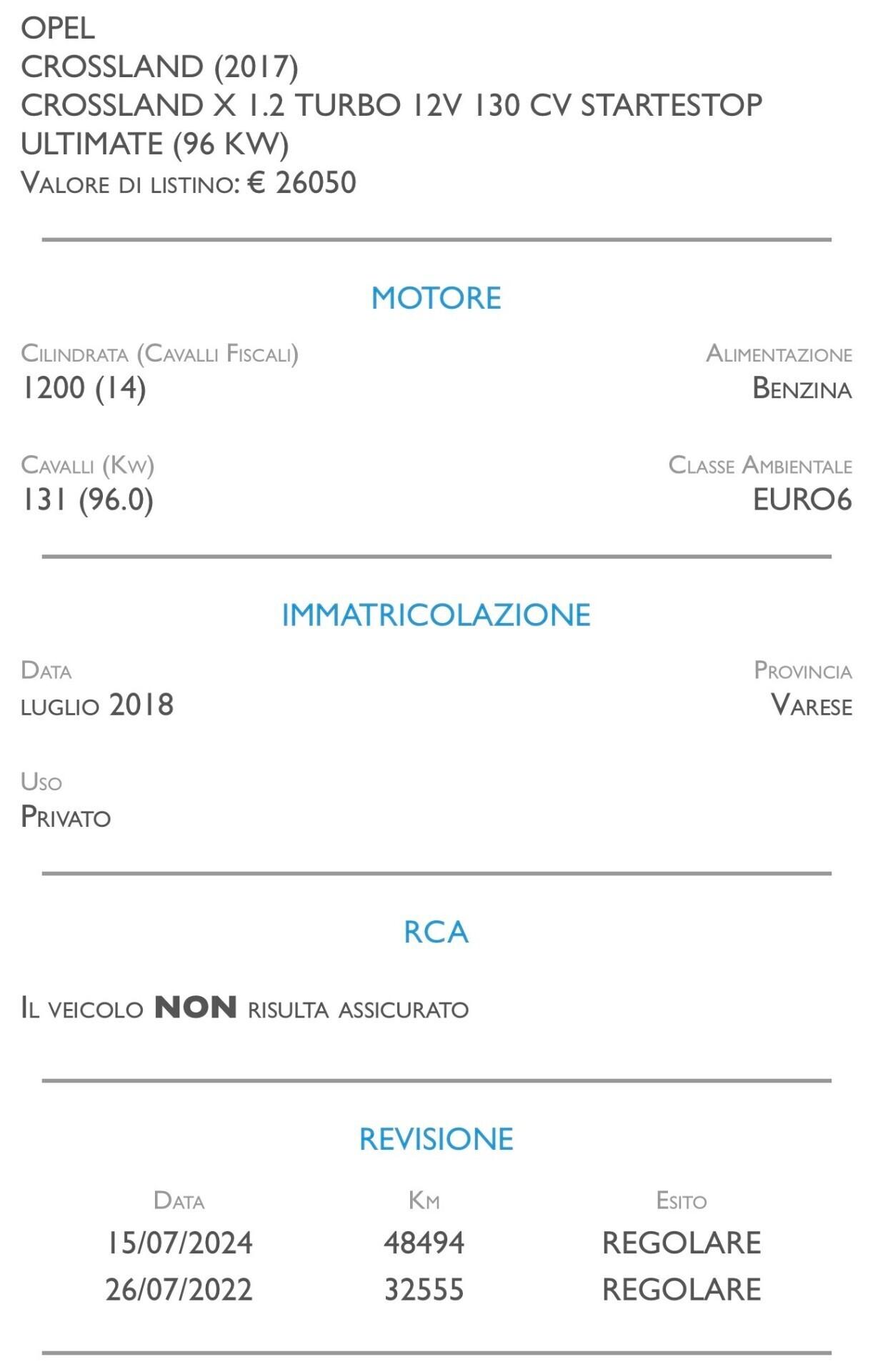 Opel Crossland X 1.2 Turbo 12V 130 CV Start&Stop Ultimate - UNICO PROPRIETARIO