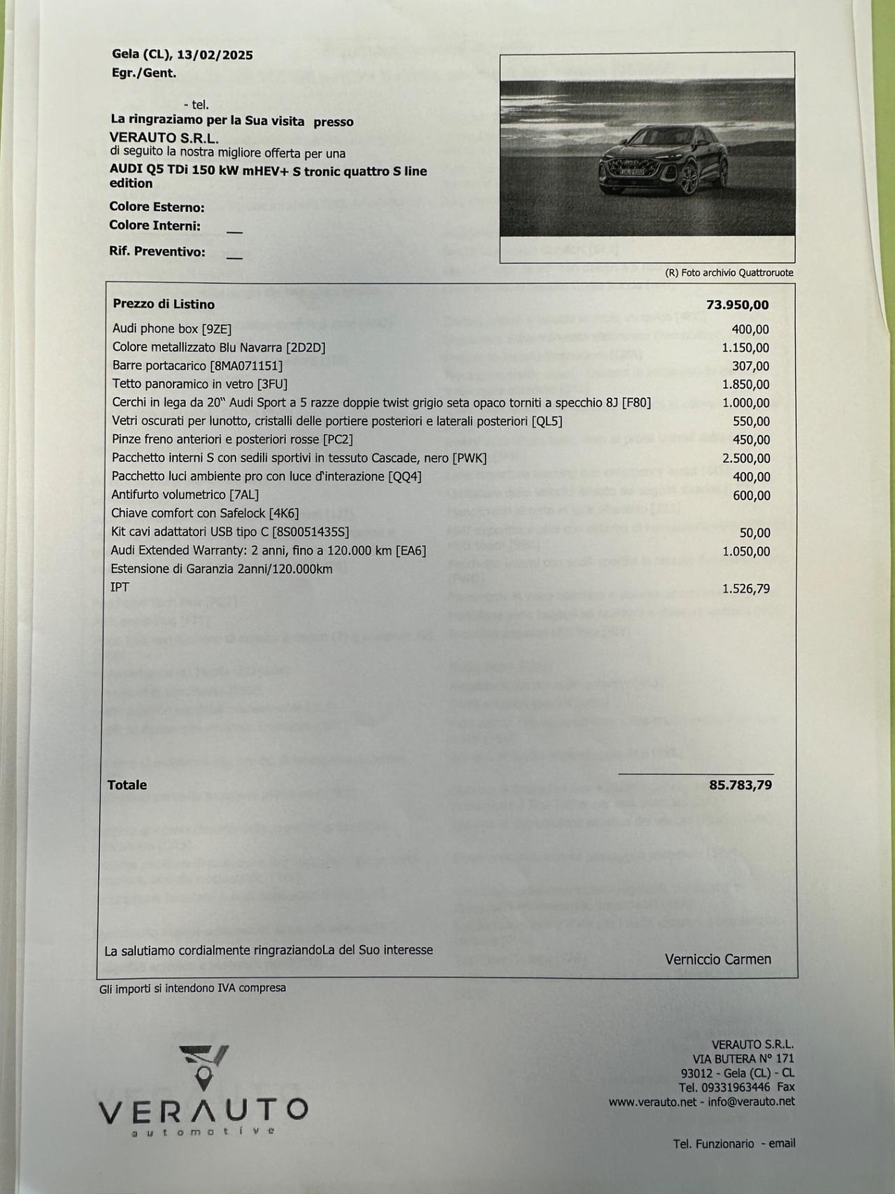 Audi Q5 Sline quattro possibilità noleggio no scoring