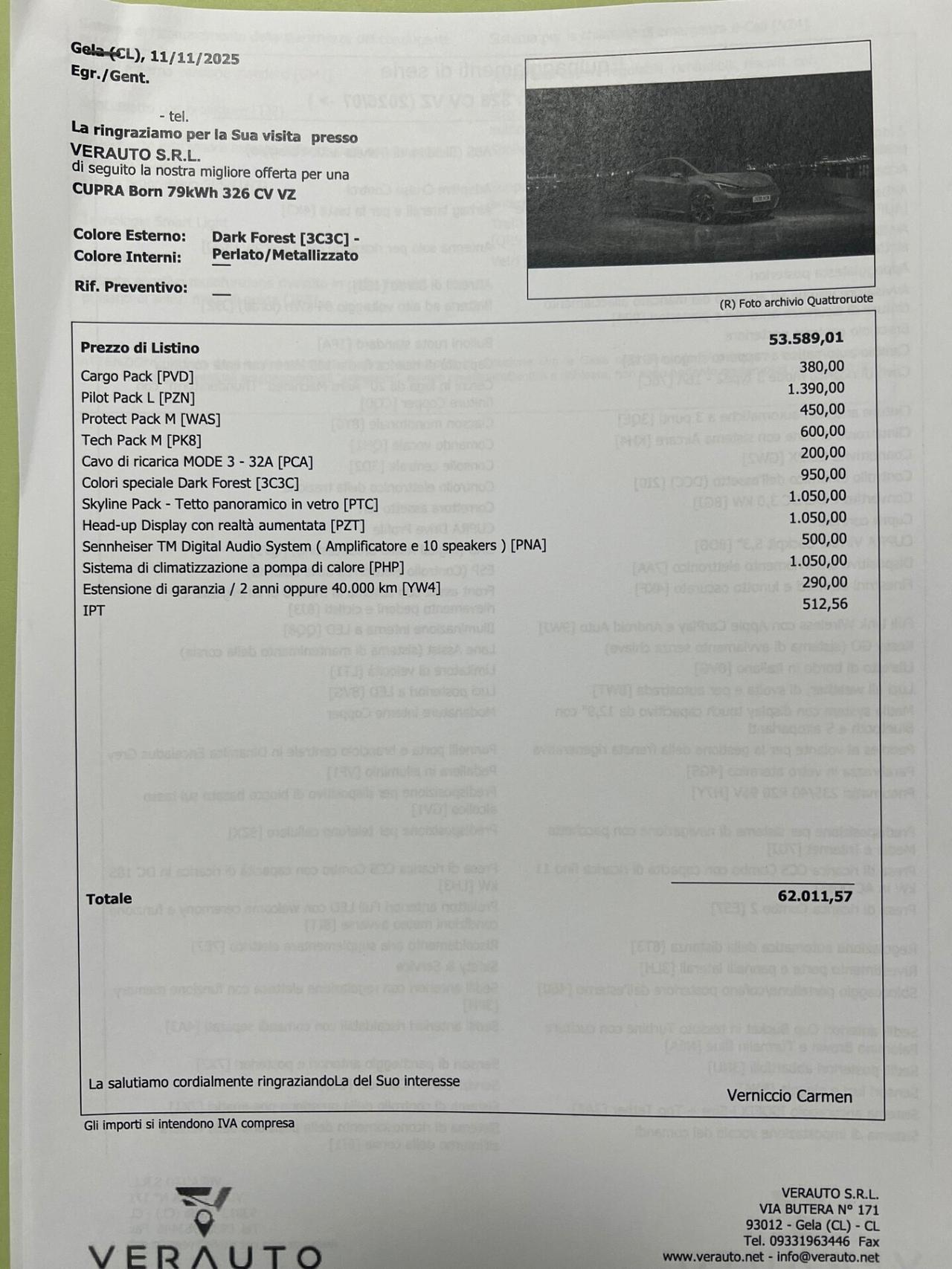Cupra Born 79kWh 326 CV VZ possibilità noleggio no scoring