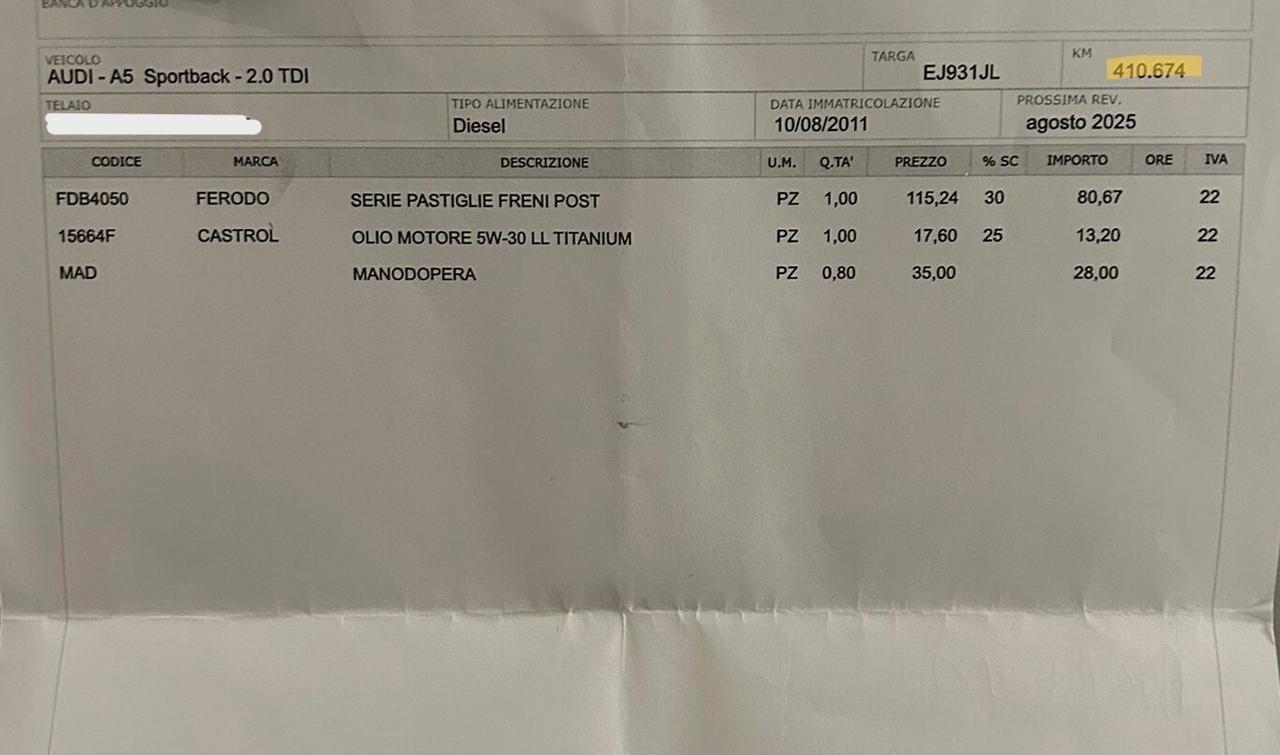 Audi A5 SPB 2.0 TDI 143 CV Multitronic-FATT. TAGLIANDI