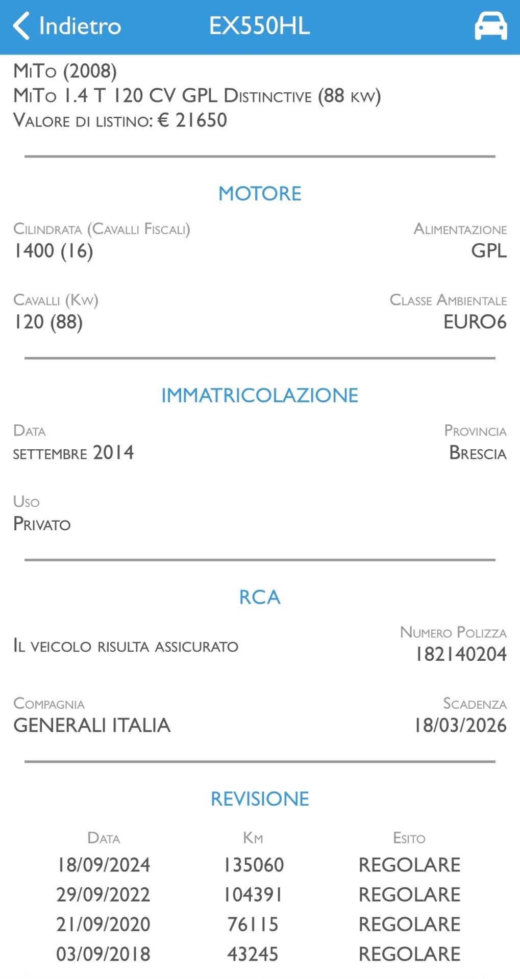 Alfa Romeo MiTo 1.4 T 120 CV GPL Turbo UNICO PROPRIETARIO