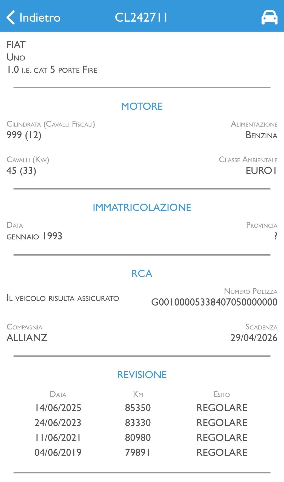 Fiat Uno 1.0 i.e. cat 5 porte FIRE