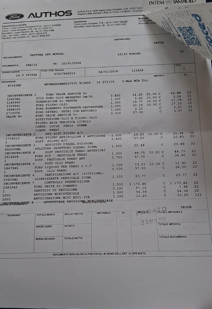 C-Max 7 Posti Unico Prop. Tagliandi Ford 137300Km