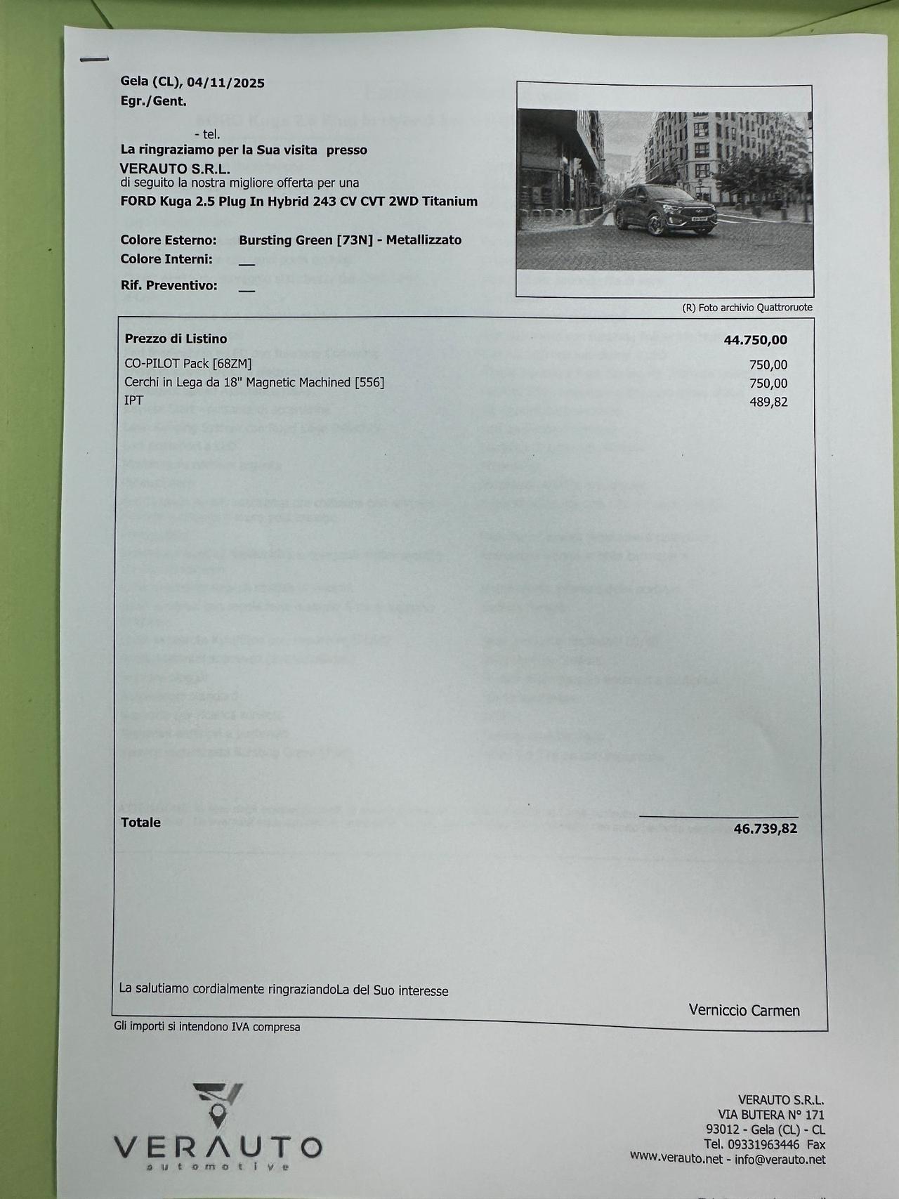 Ford Kuga phev Titanium possibilità noleggio no scoring