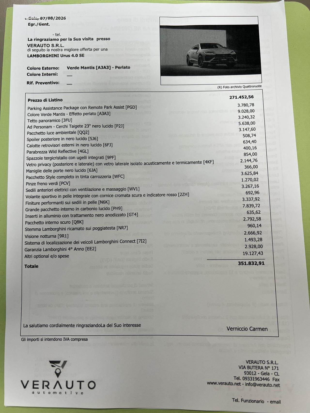 Lamborghini Urus 620CV 4.0 V8 phev SE - possibilità noleggio no scoring