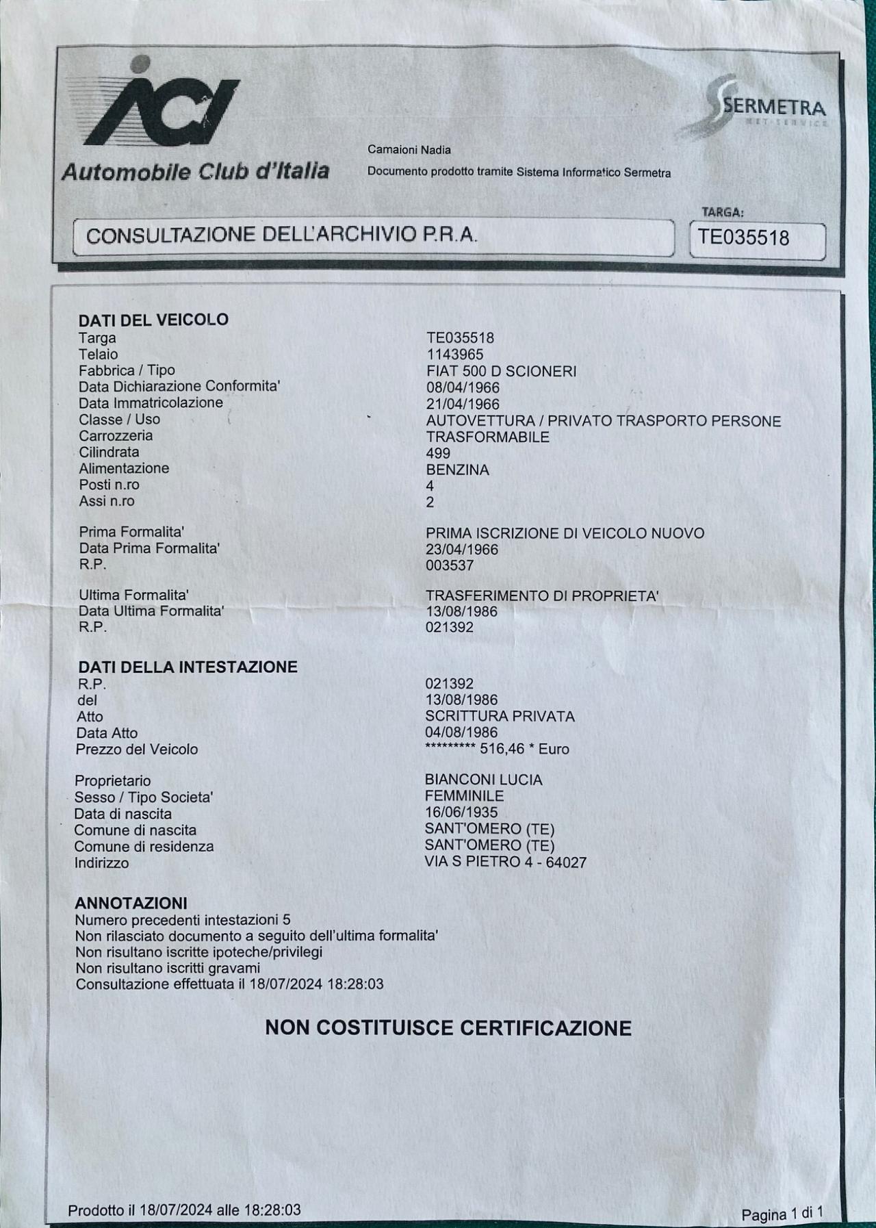 Fiat Cinquecento 500 F SCIONERI