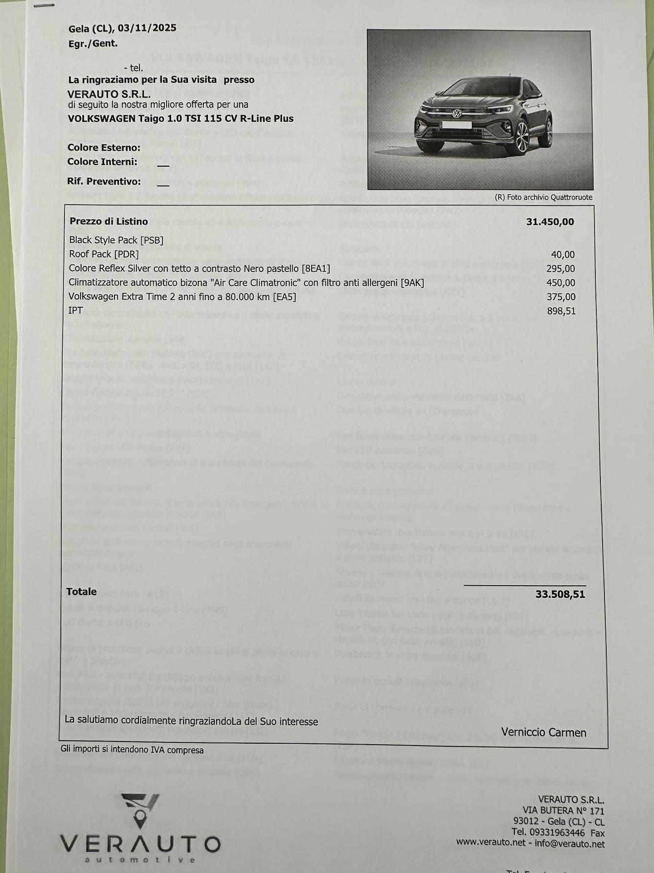 Volkswagen Taigo R-Line 115cv possibilità noleggio no scoring