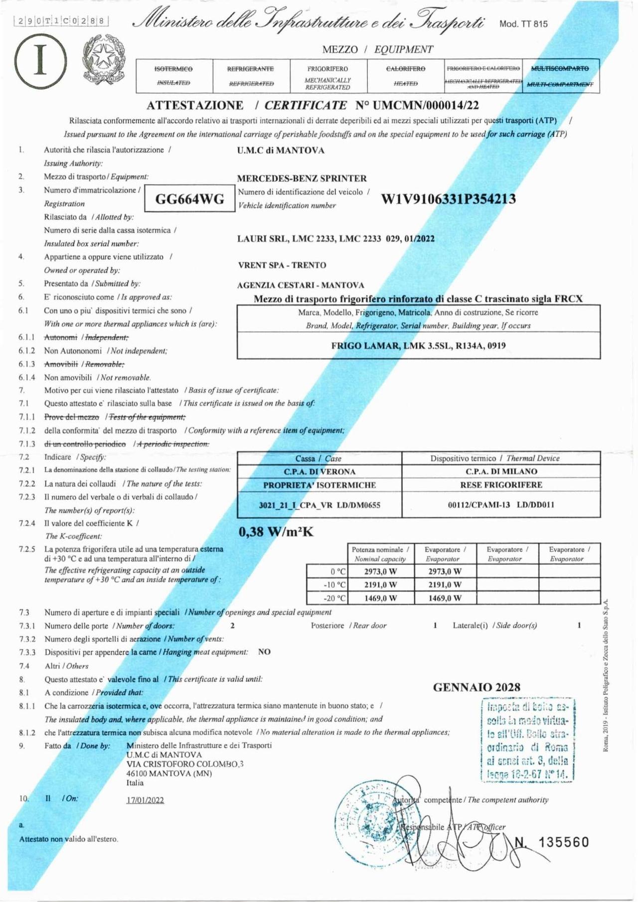 Mercedes Sprinter Frigo 314 cdi - ATP 01/2028