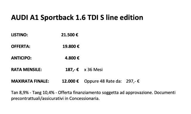 AUDI A1 Sportback 1.6 TDI 116 CV Sport