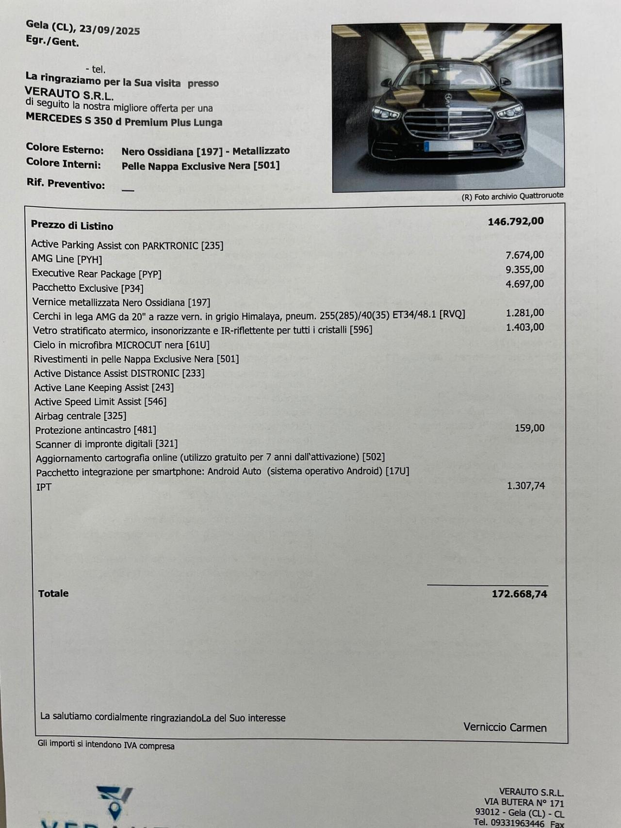 Mercedes-Benz S 350 d Premium Plus possibilità noleggio no scoring
