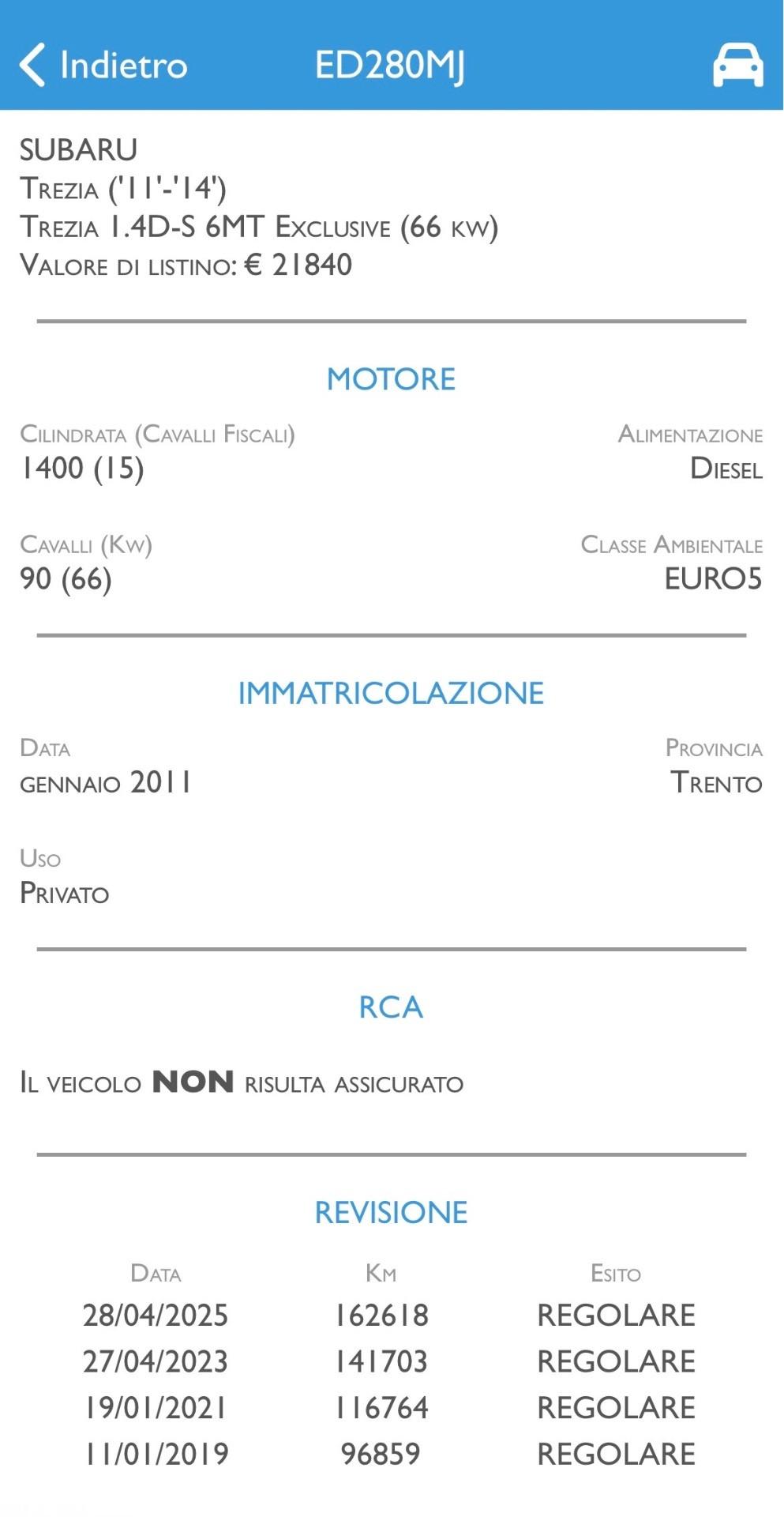 SUBARU TREZIA 1.4d-TETTO PANORAMICO-KM CERTIFICATI