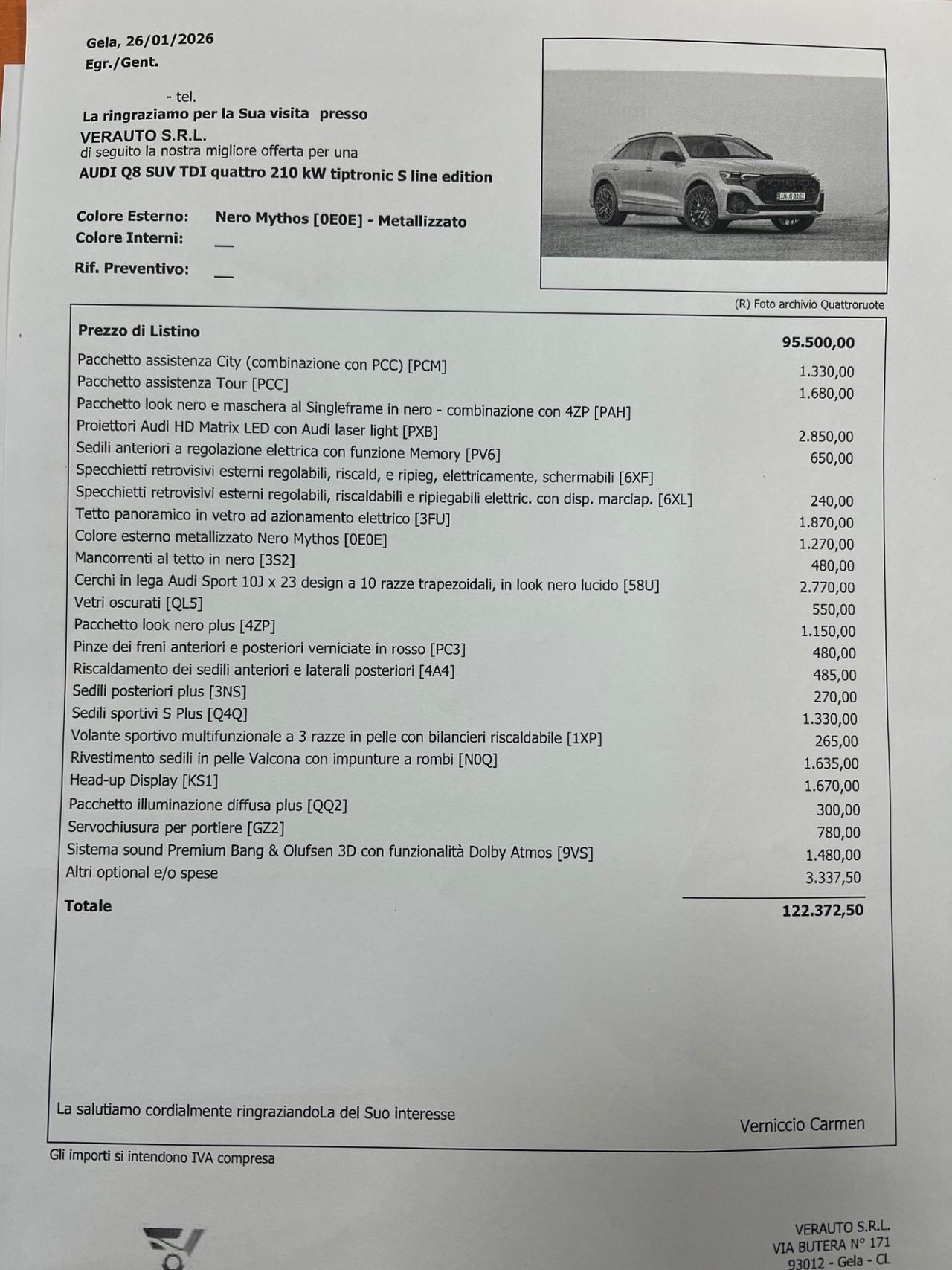 Audi Q8 TDI quattro 210 kW tiptronic S line edition possibilità noleggio no scoring