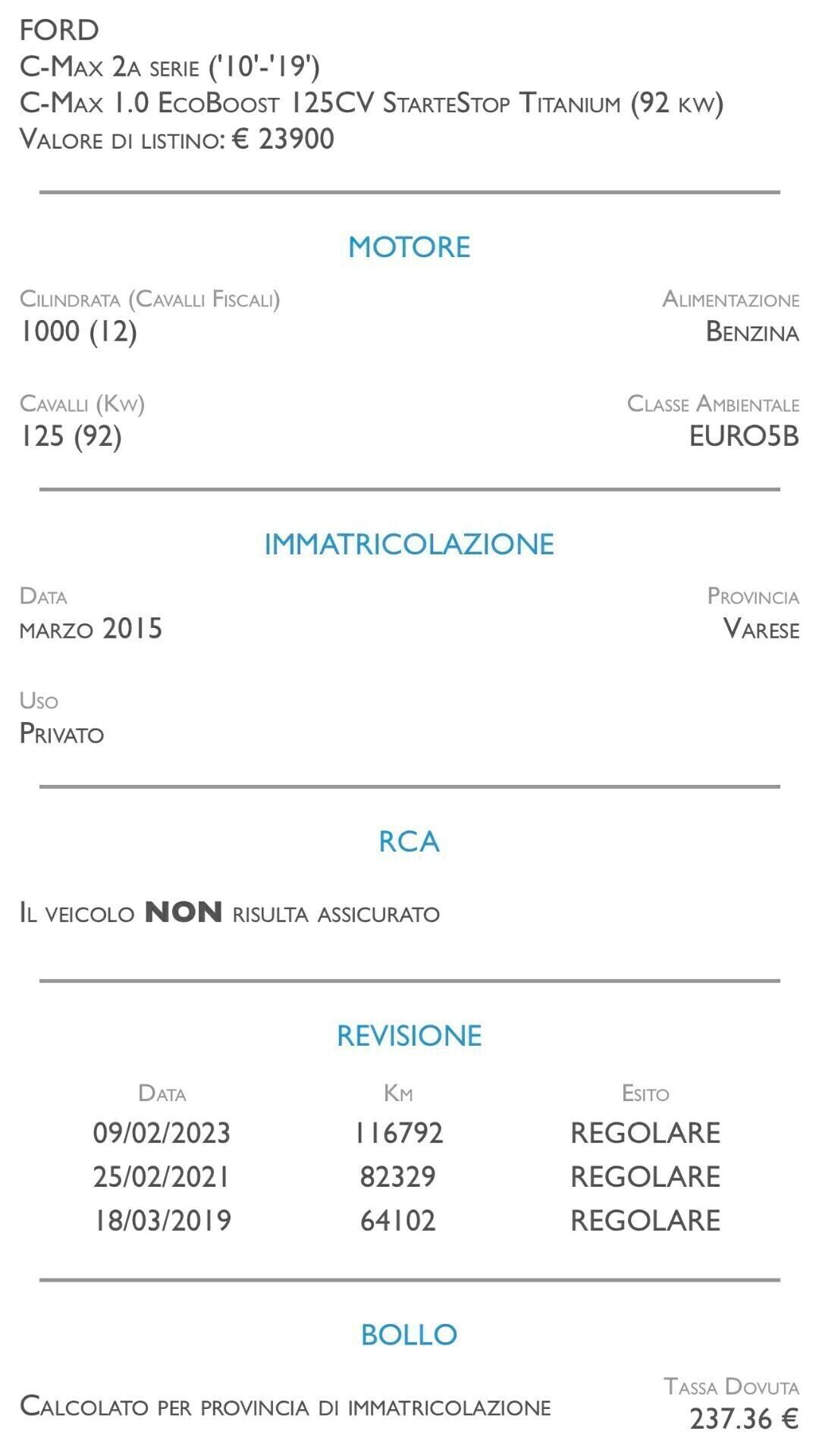 Ford C-Max 1.0 EcoBoost 125CV Start&Stop Titanium - UNICO PROPRIETARIO