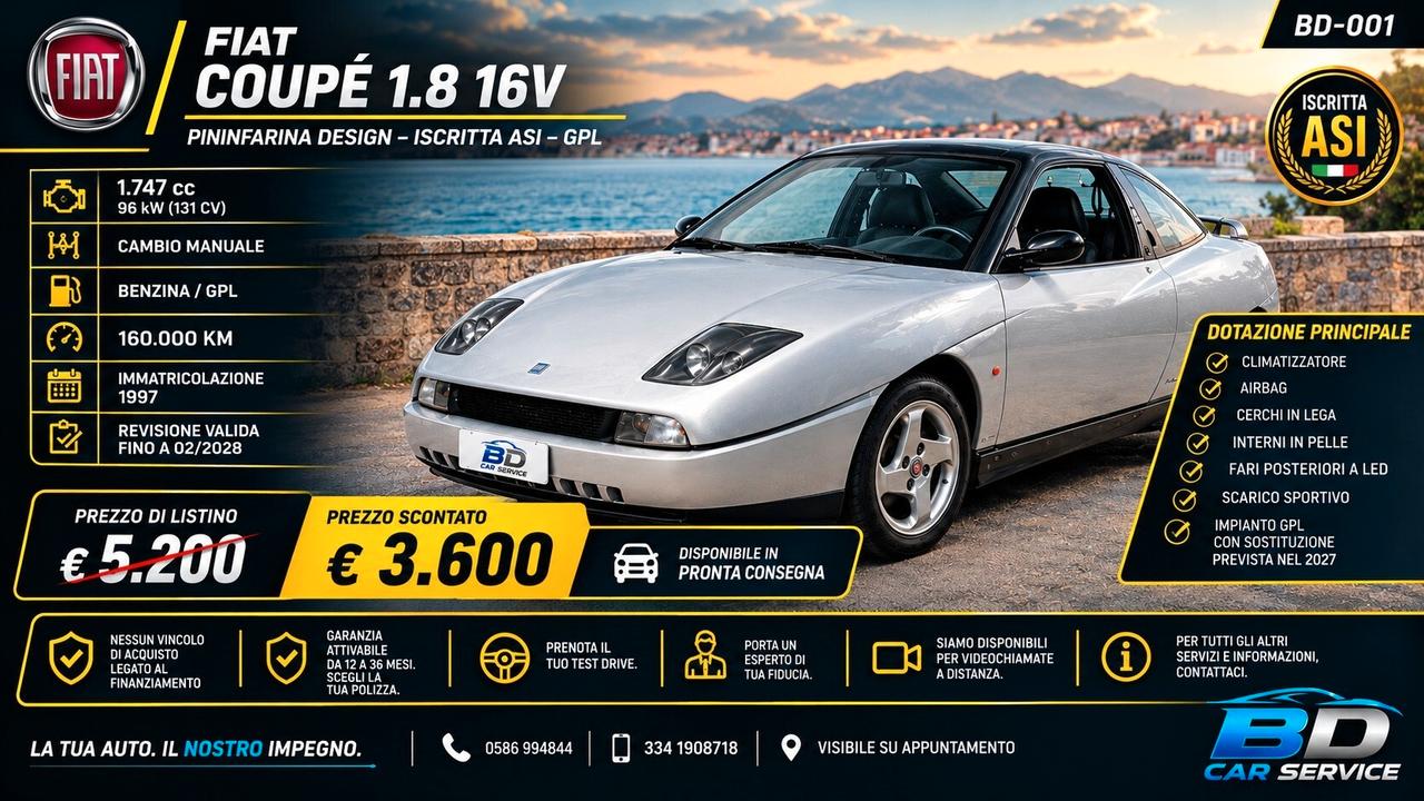 FIAT COUPÉ 1.8 i.e. 16V PININFARINA DESIGN DEL 1997 – ISCRITTA ASI – GPL