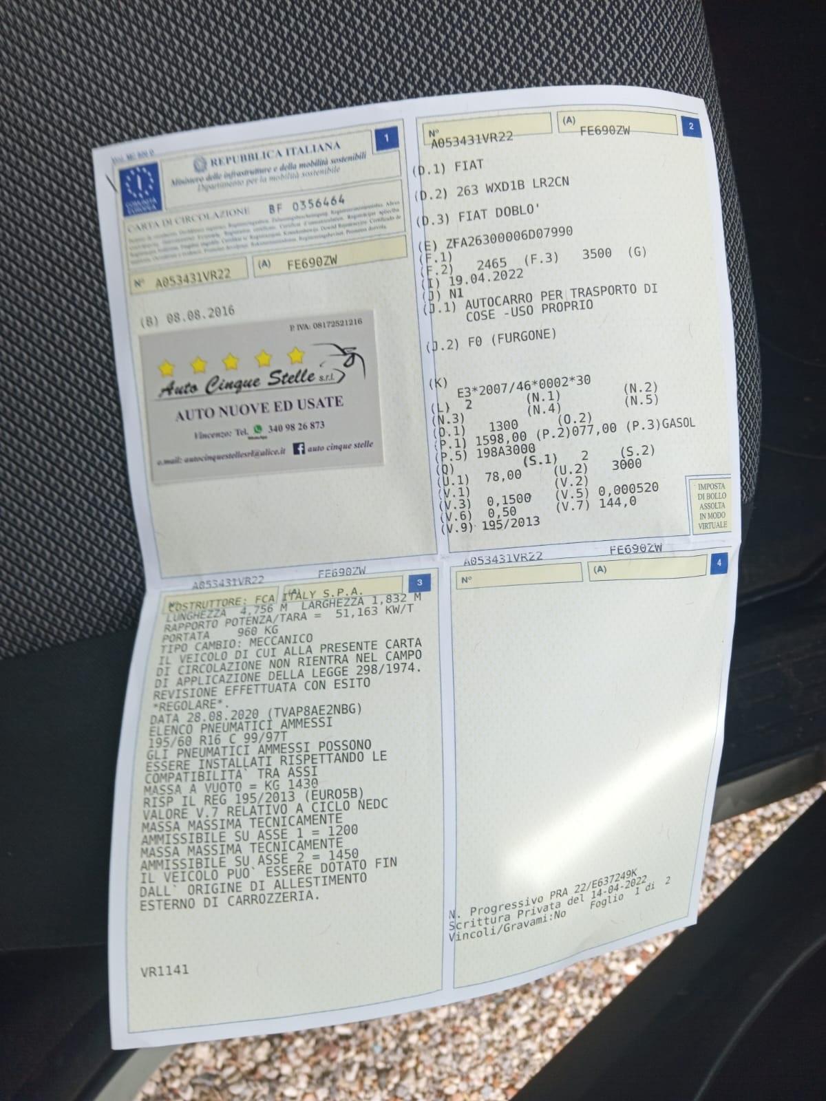 Doblò 1.6 MJT 105CV MAX PERFETT MARCIANTE SOLO DANNI CARROZZERIA