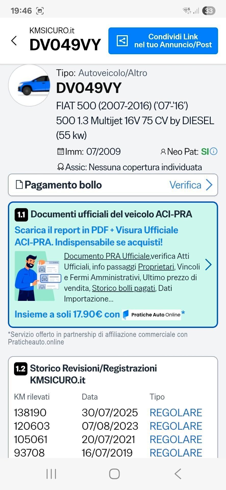 Fiat 500 1.3D perfetta è garantita 12 mesi