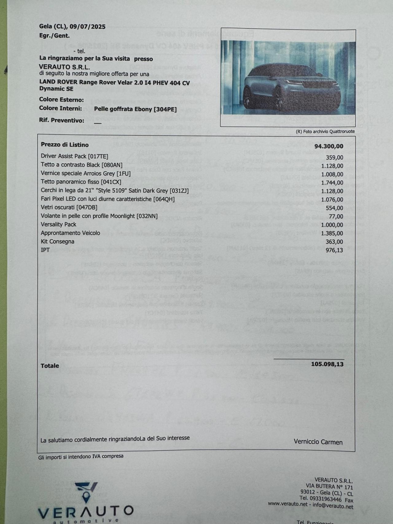 Range Rover Velar phev Dynamic SE offerta T-Stock prezzo imperdibile