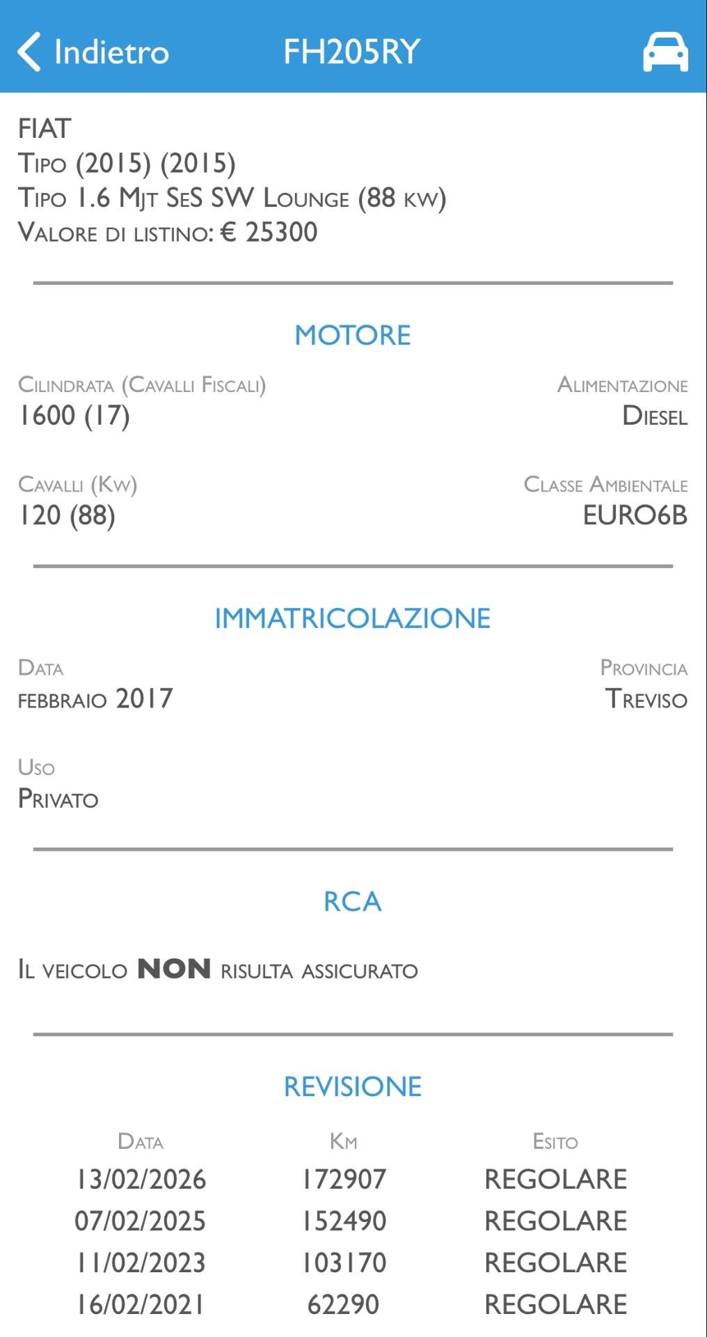 FIAT TIPO SW 1.6 MJT - EURO 6 B - NEOPATENTATI