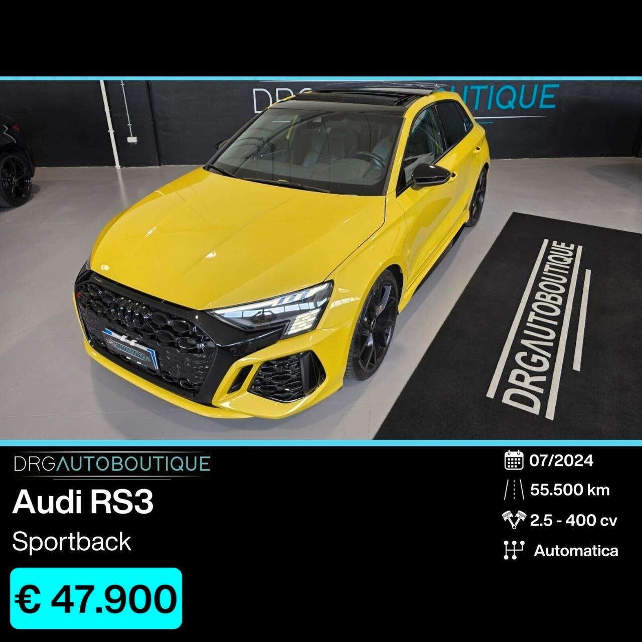 Audi RS3 SPB GIALLO PITONE/TETTO/SCARICHI