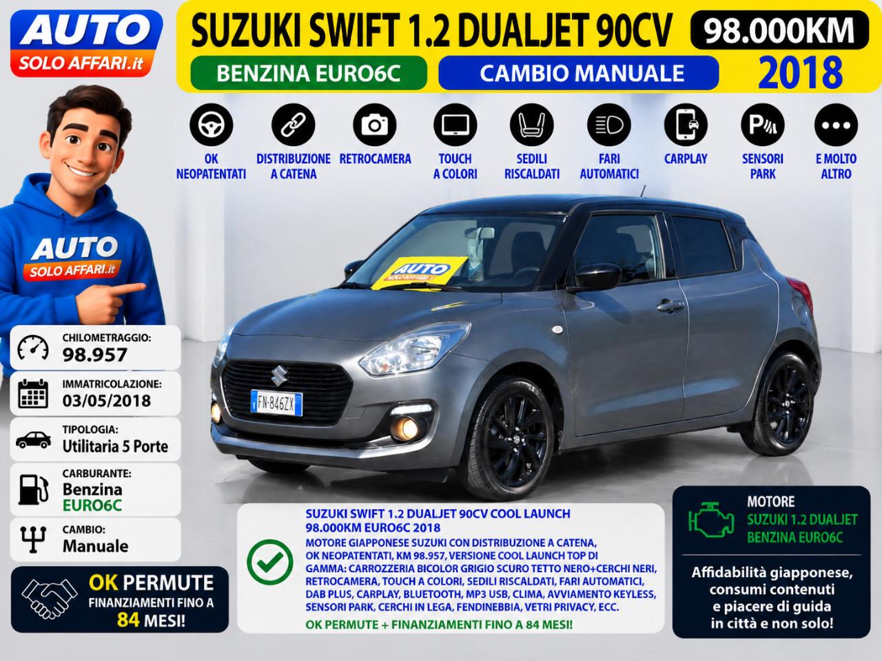 Suzuki Swift 5 Porte SWIFT 1.2 DUALJET EURO6C CAMERA/CARPLAY/NEOPATENTATI