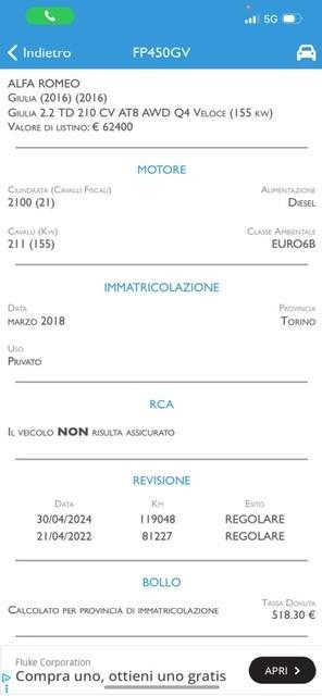 Alfa Romeo Giulia 2.2 Turbodiesel 210 CV AT8 AWD Q4 Veloce