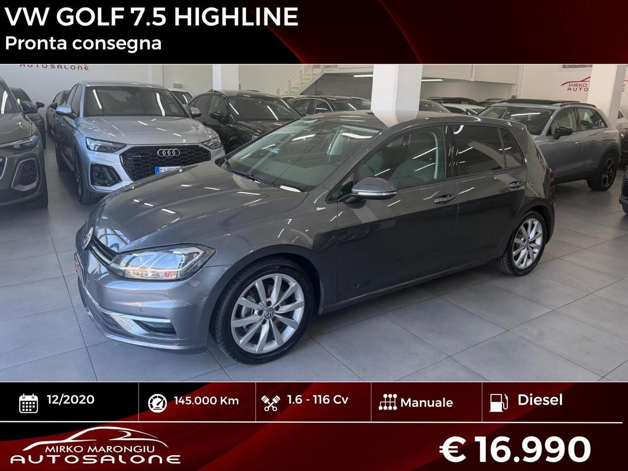 VW GOLF 7.5 1.6 TDI 115 CV 5p. Sport FINANZIABILE