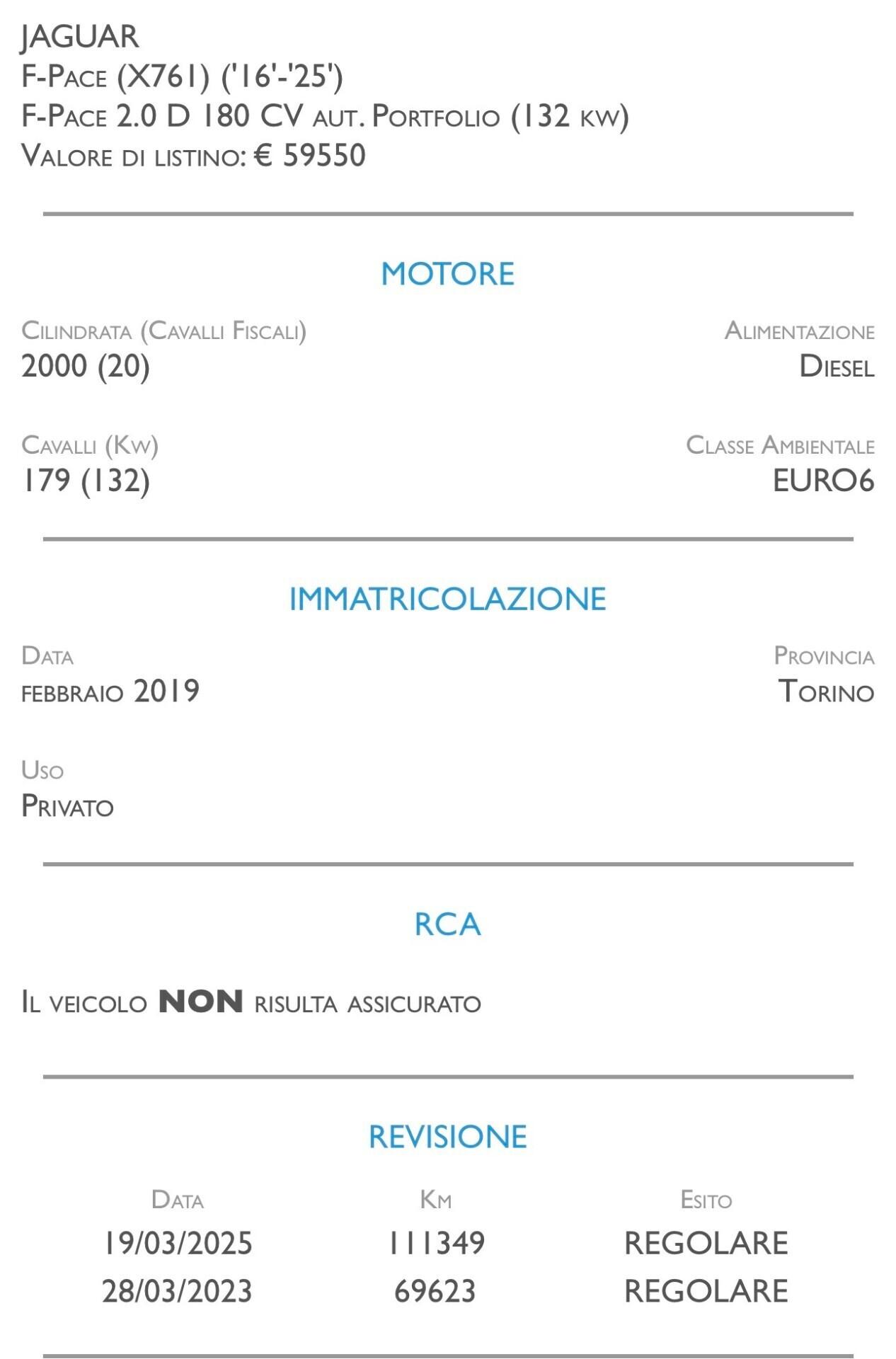Jaguar F-Pace 2.0 D 180 CV aut. Portfolio - UNICO PROPRIETARIO