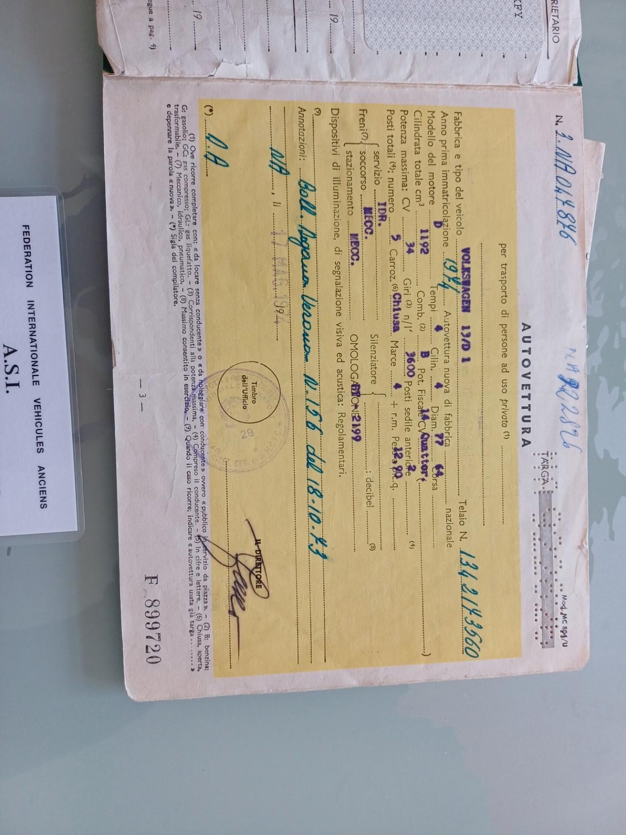 Volkswagen Maggiolino 1200cc. Benzina