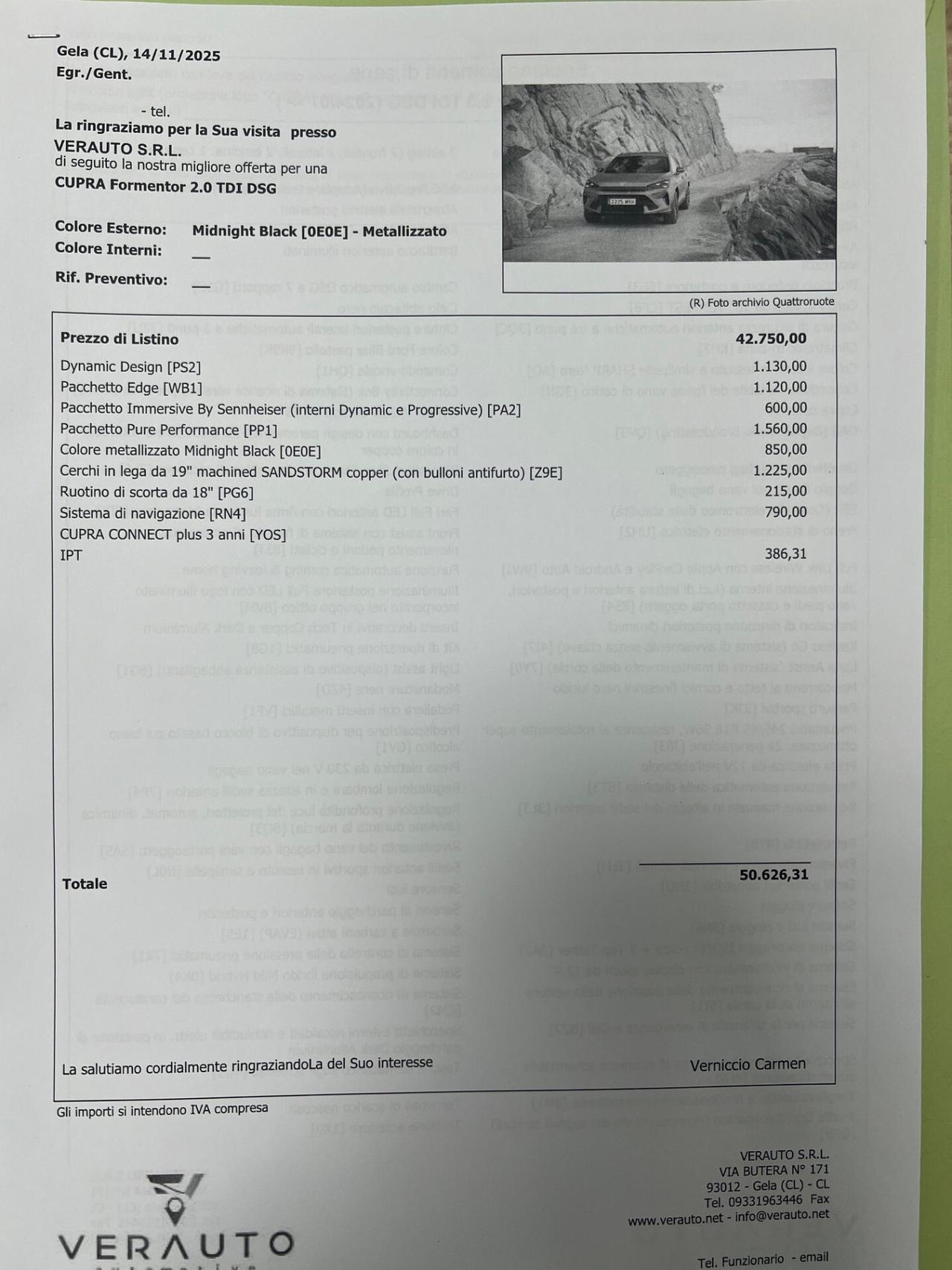 CUPRA Formentor 2.0 tdi dsg possibilità noleggio no scoring