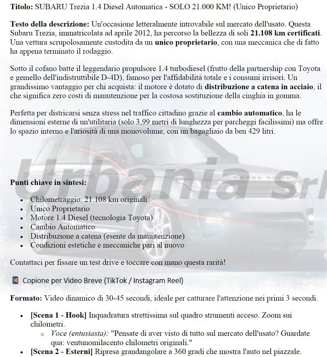 Subaru Trezia 1.4D-S 6MT Exclusive AUTOMATICA