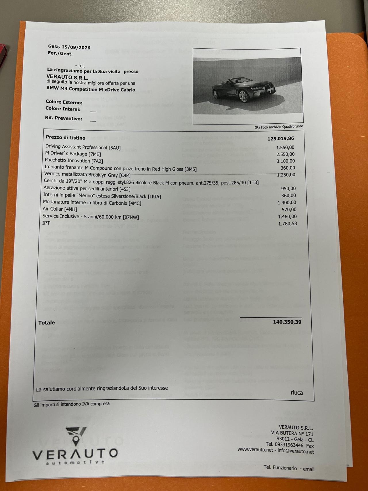 Bmw M4 M Competition xDrive Cabrio - possibilità noleggio no scoring