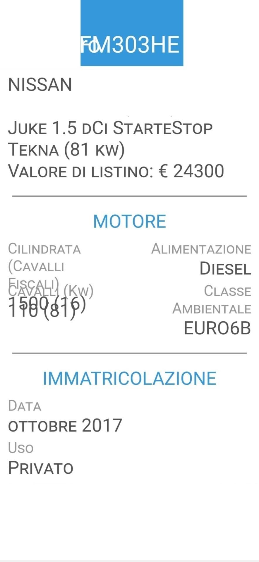 NISSAN JUKE-1,5 dCi-CINTA D. NUOVA-6B-TELECAMERA
