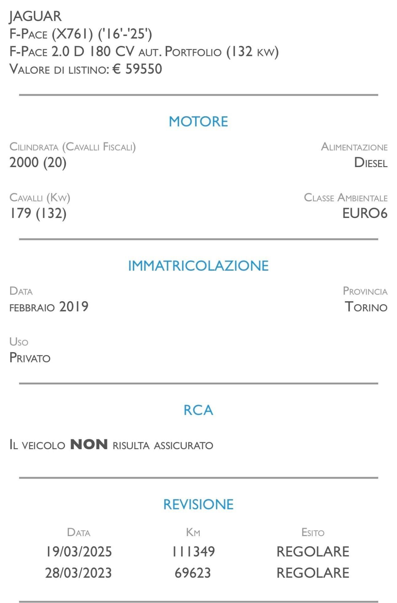 Jaguar F-Pace 2.0 D 180 CV aut. Portfolio - UNICO PROPRIETARIO