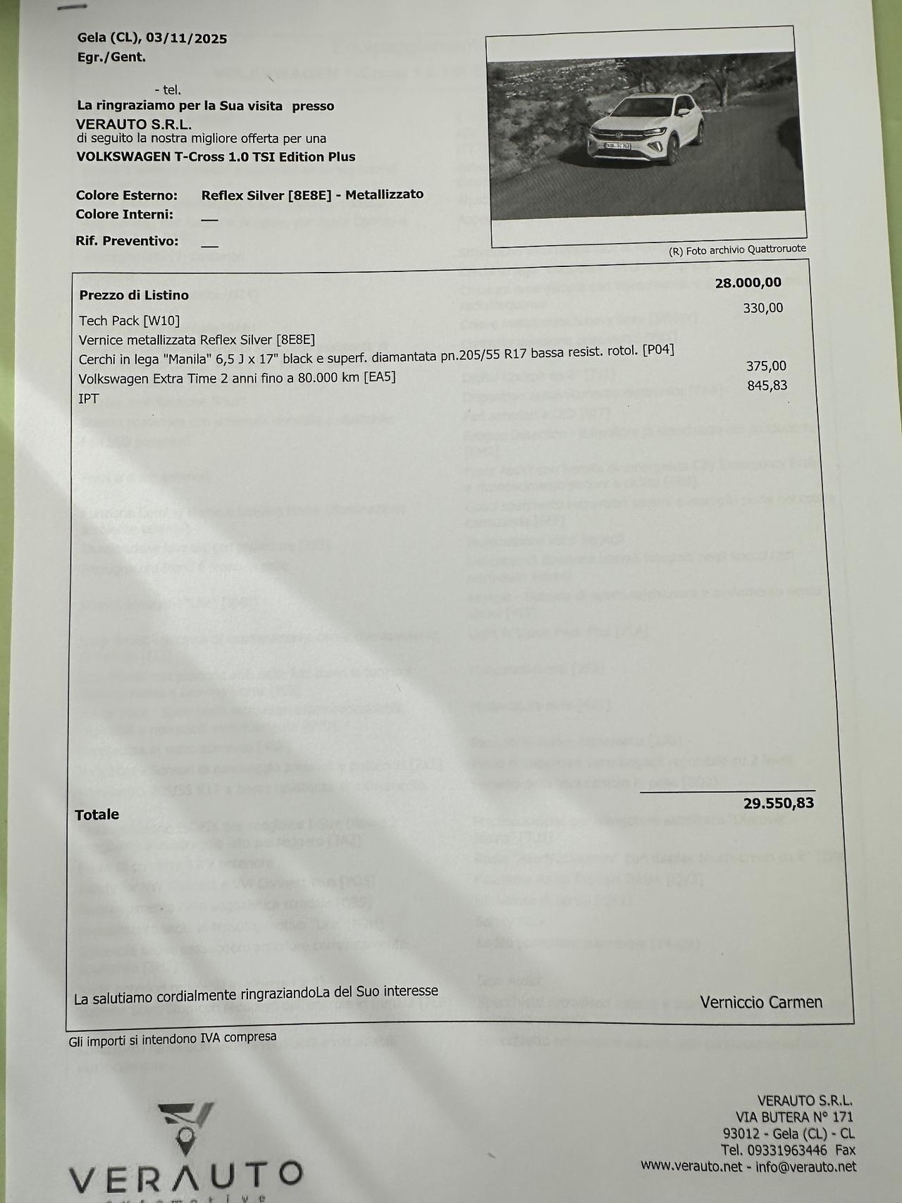 Volkswagen T-Cross 1.0 tsi 95cv possibilità noleggio no scoring