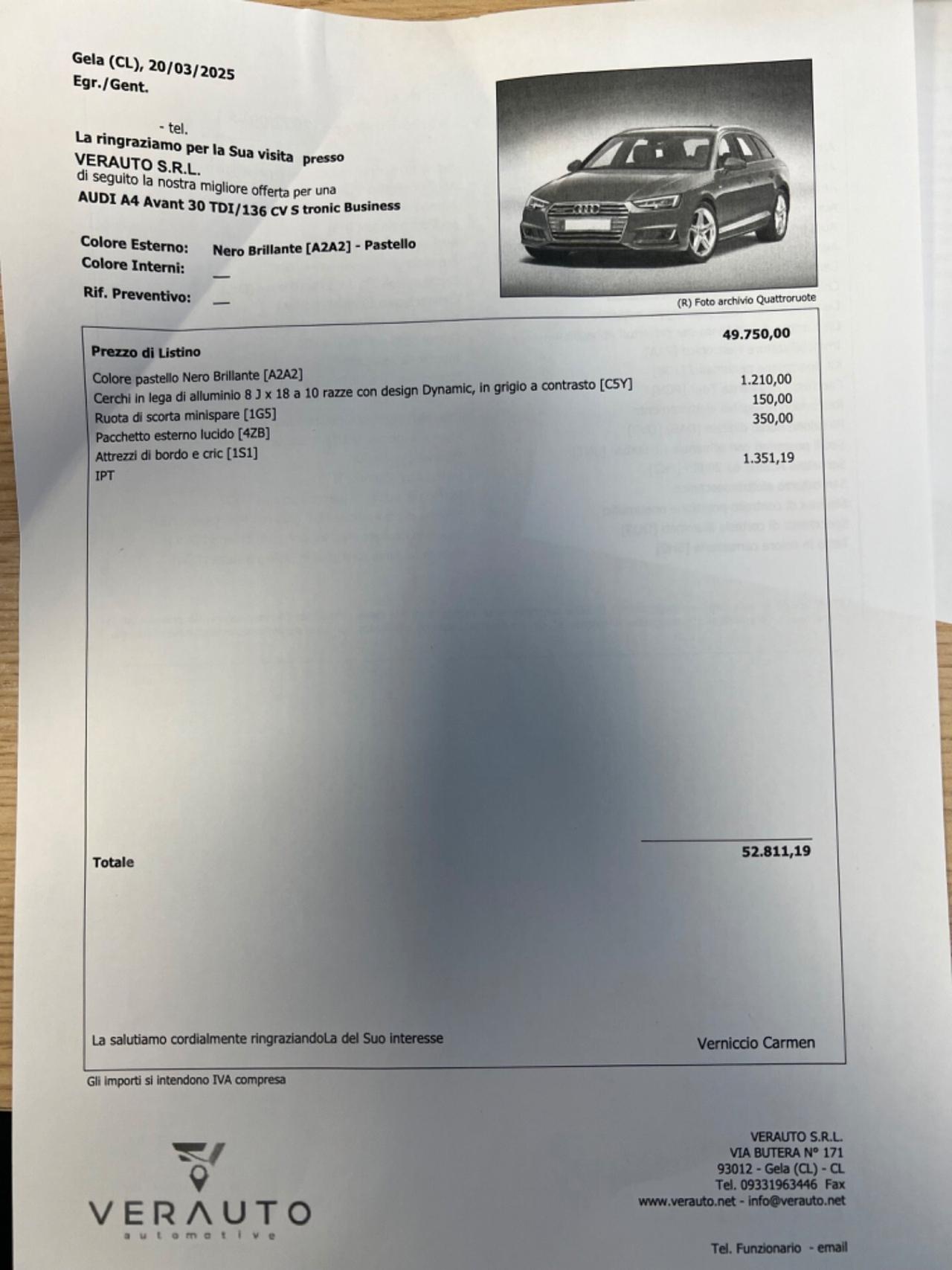 Audi A4 Avant 30 tdi possibilità noleggio no scoring