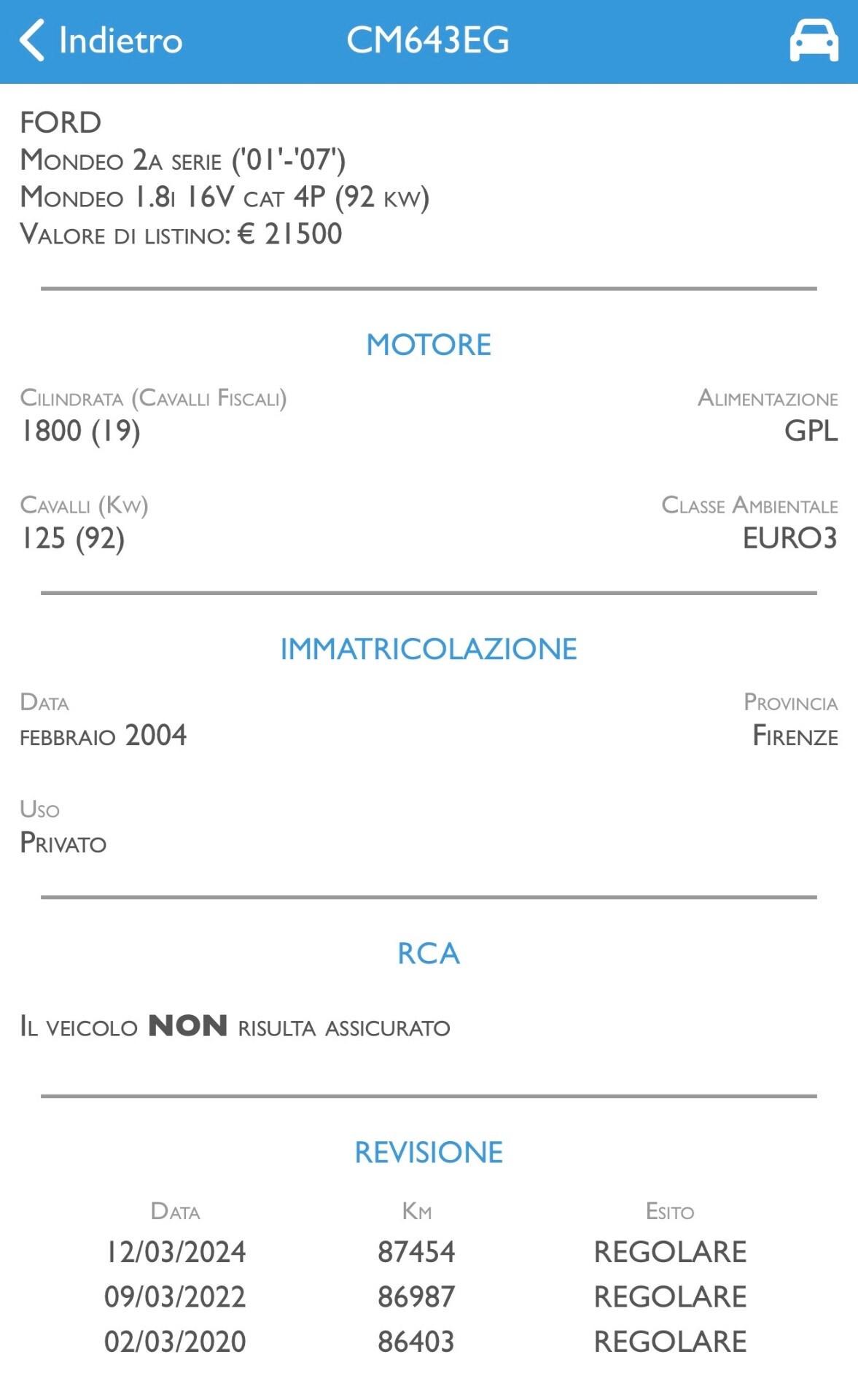 Ford Mondeo 1.8i 16V 125cv —SOLO 89.300KM- METANO