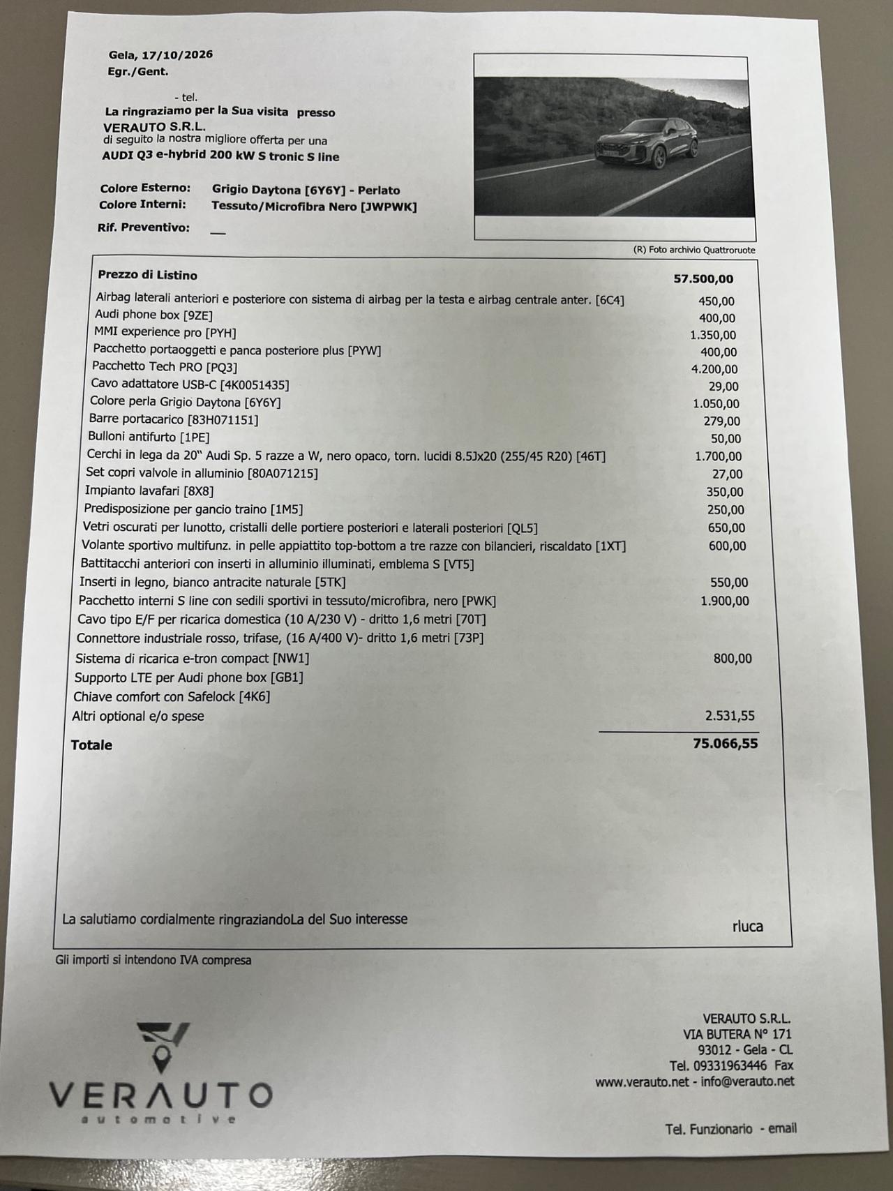 Audi Q3 1.5 177CV e-hybrid S line Stronic - possibilità noleggio no scoring