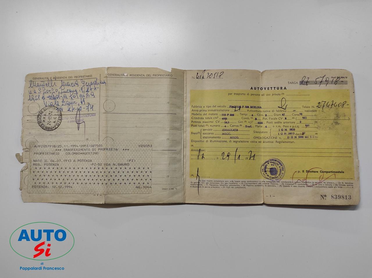 Fiat 500L ANNO 1971 - ISCRITTA ASI - CARTA ORO
