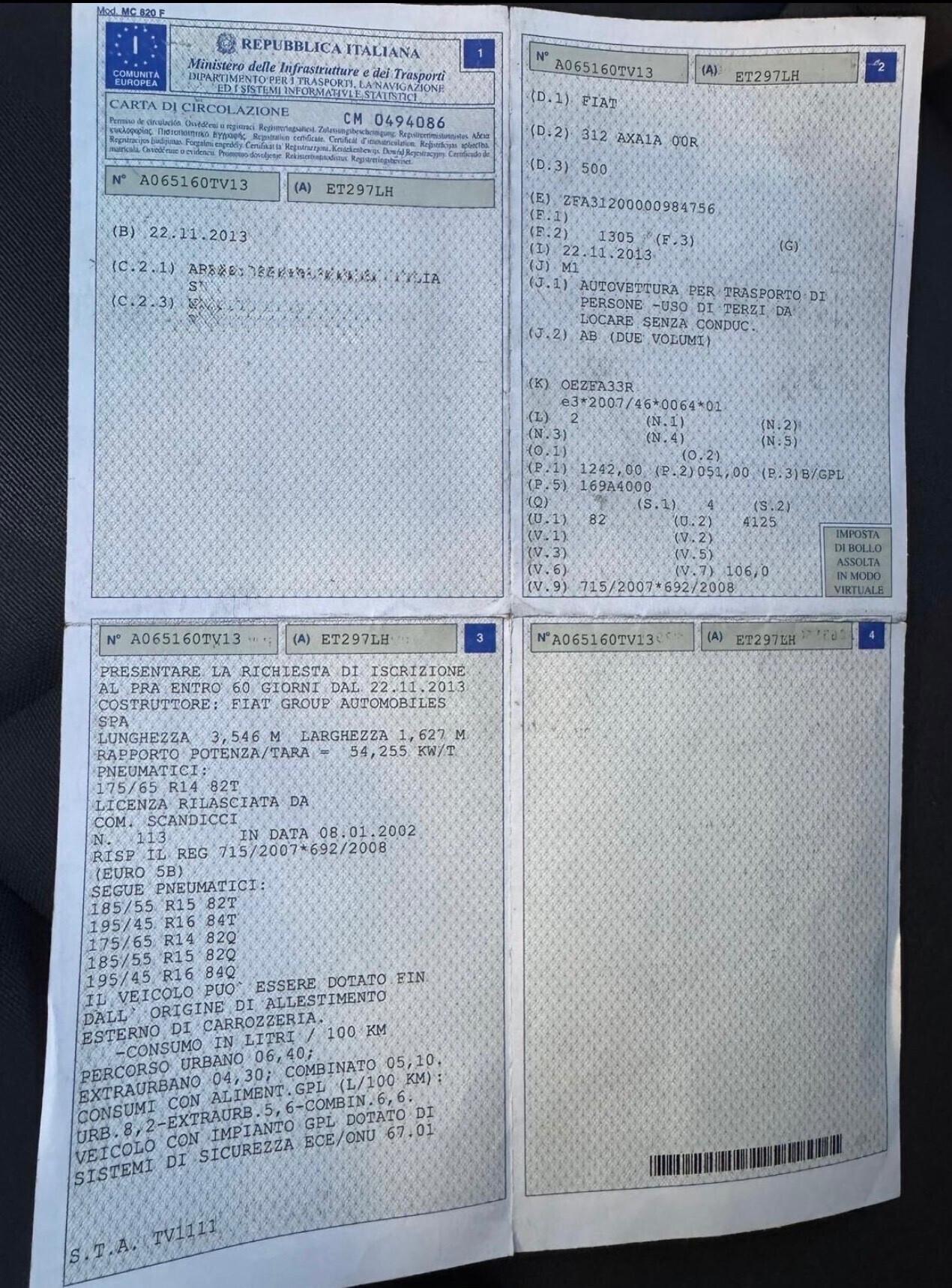 Fiat 500 Neopatentati 1.2 Benzina GPL Uniproprietá