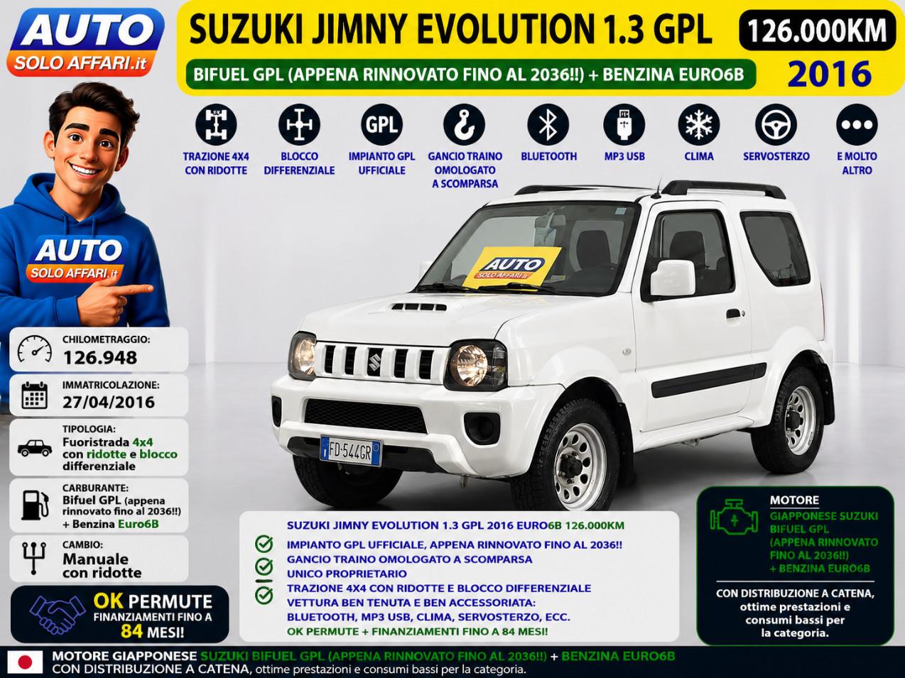 Suzuki Jimny 1.3 VVT EVOLUTION 2016 4X4 EURO6B *GPL NUOVO*/GANCIO TRAINO/UNIPROPRIETARIO