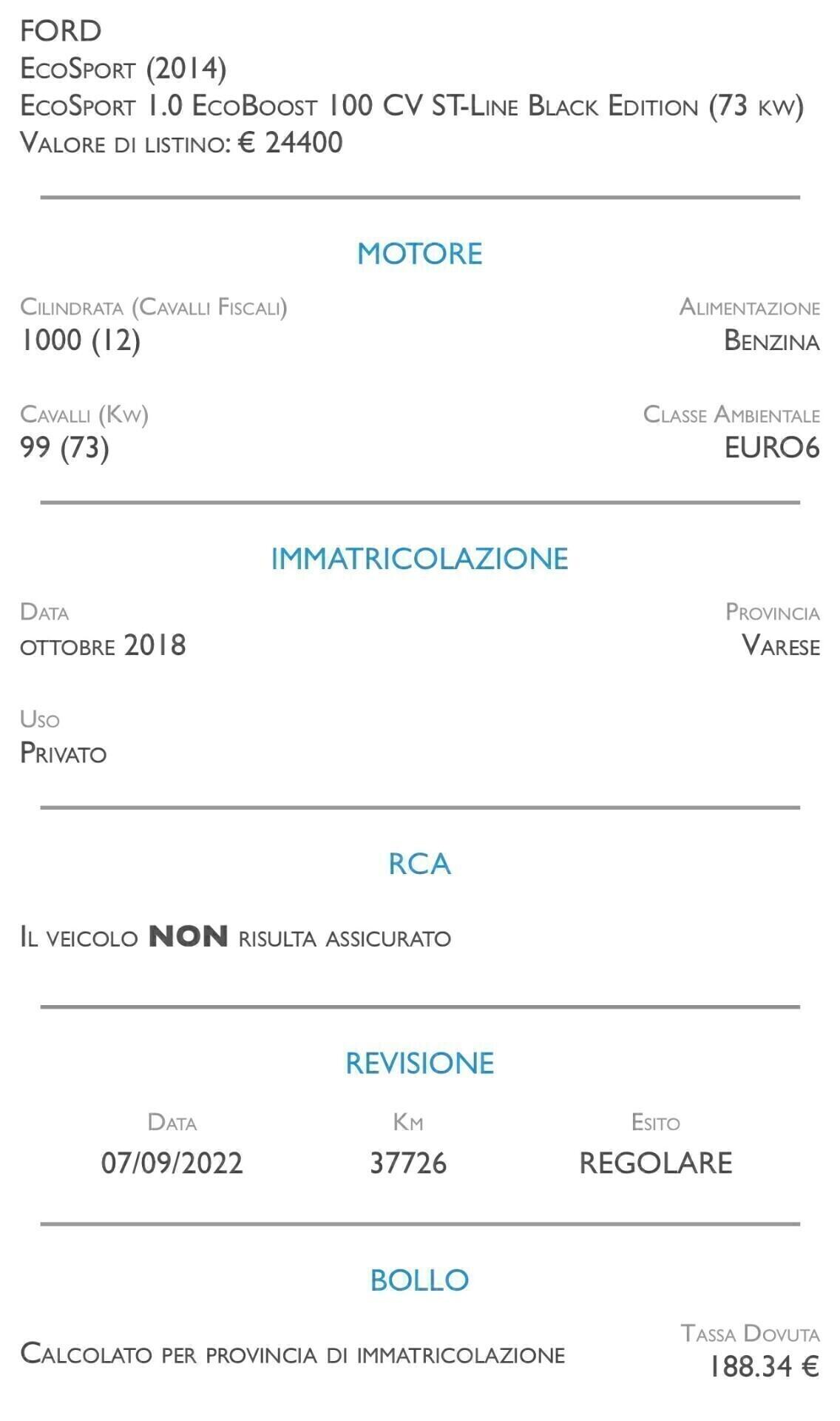 Ford EcoSport 1.0 EcoBoost 100 CV ST-Line Black Edition - UNICO PROPRIETARIO