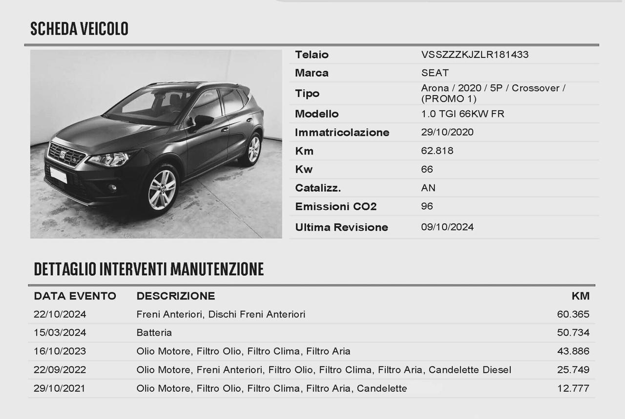 Seat Arona 1.0 TGI 90 CV FR B-METANO