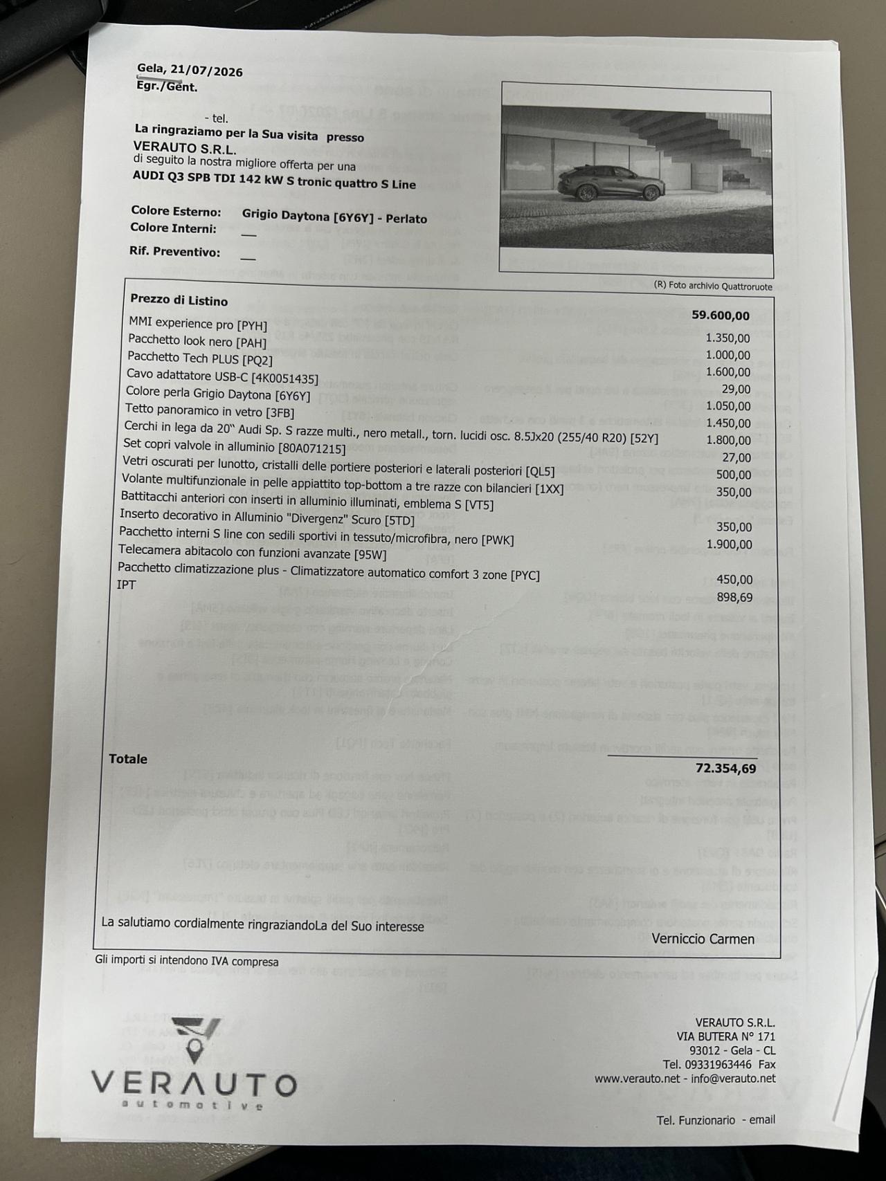 Audi Q3 SPB TDI 193CV quattro S tronic S line - possibilità noleggio no scoring