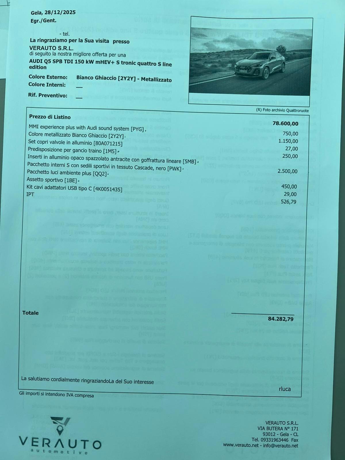 Audi Q5 Spb Sline quattro possibilità noleggio no scoring