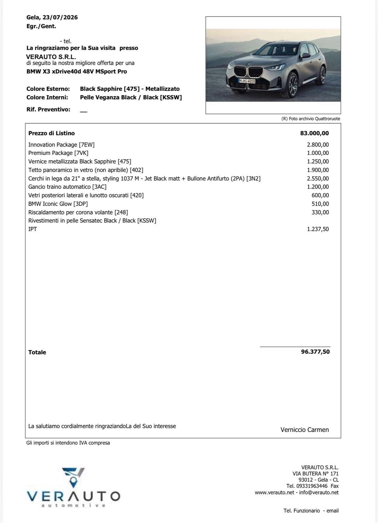 Bmw X3 xDrive40d 48V MSport Pro - possibilità noleggio no scoring
